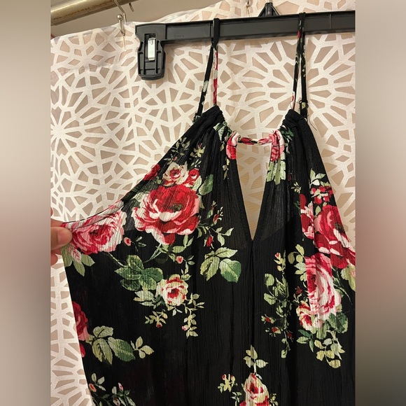 Chic V-neck Floral Applique Chffion Jumpsuit Papaya